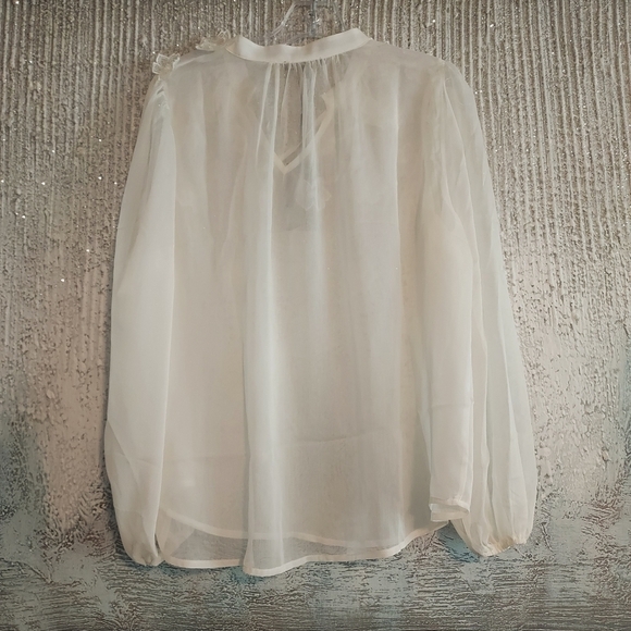 Adrianna Papell Floral Embroidered Chiffon Semi-Sheer Blouse Sz-L - Picture 4 of 8